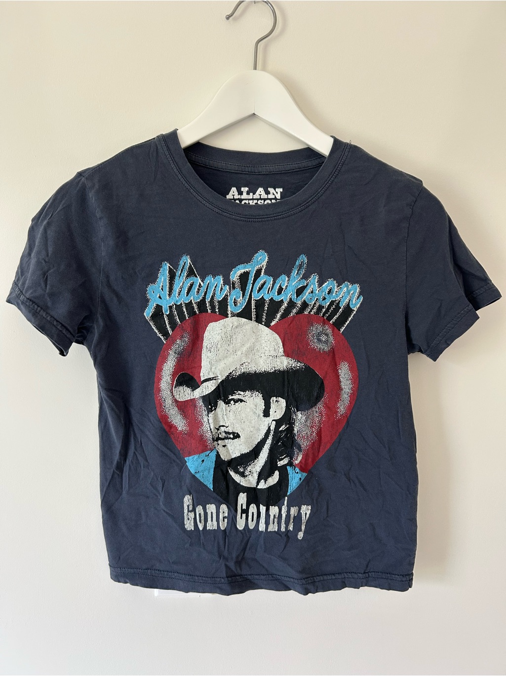 Alan Jackson Gone Country Graphic Tee - Navy With Red & White Heart 100% Cotton